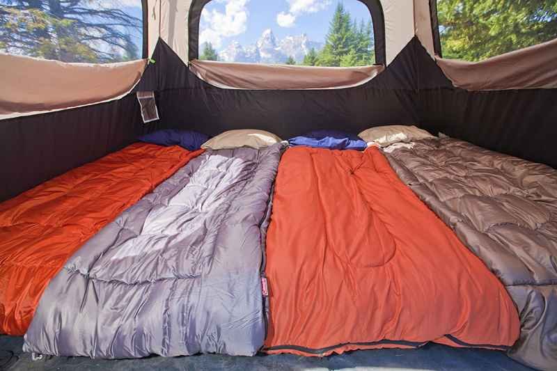 4 sleeping bags inside the Coleman Instant Tent
