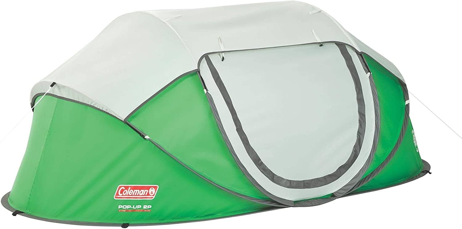 the coleman galiano tent in green and white
