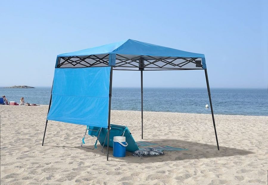 quik shade canopy pitched on beach