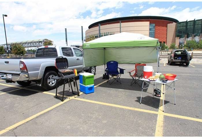 Coleman canopy pitched in a carpark